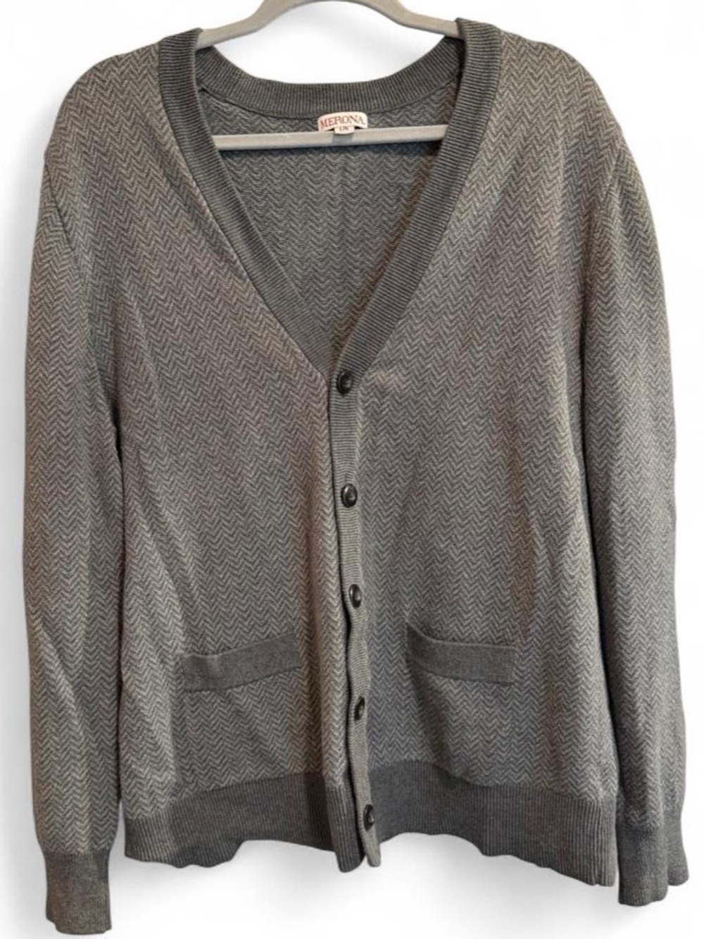 Merona Men's Gray Herringbone Button-Front Cardigan
